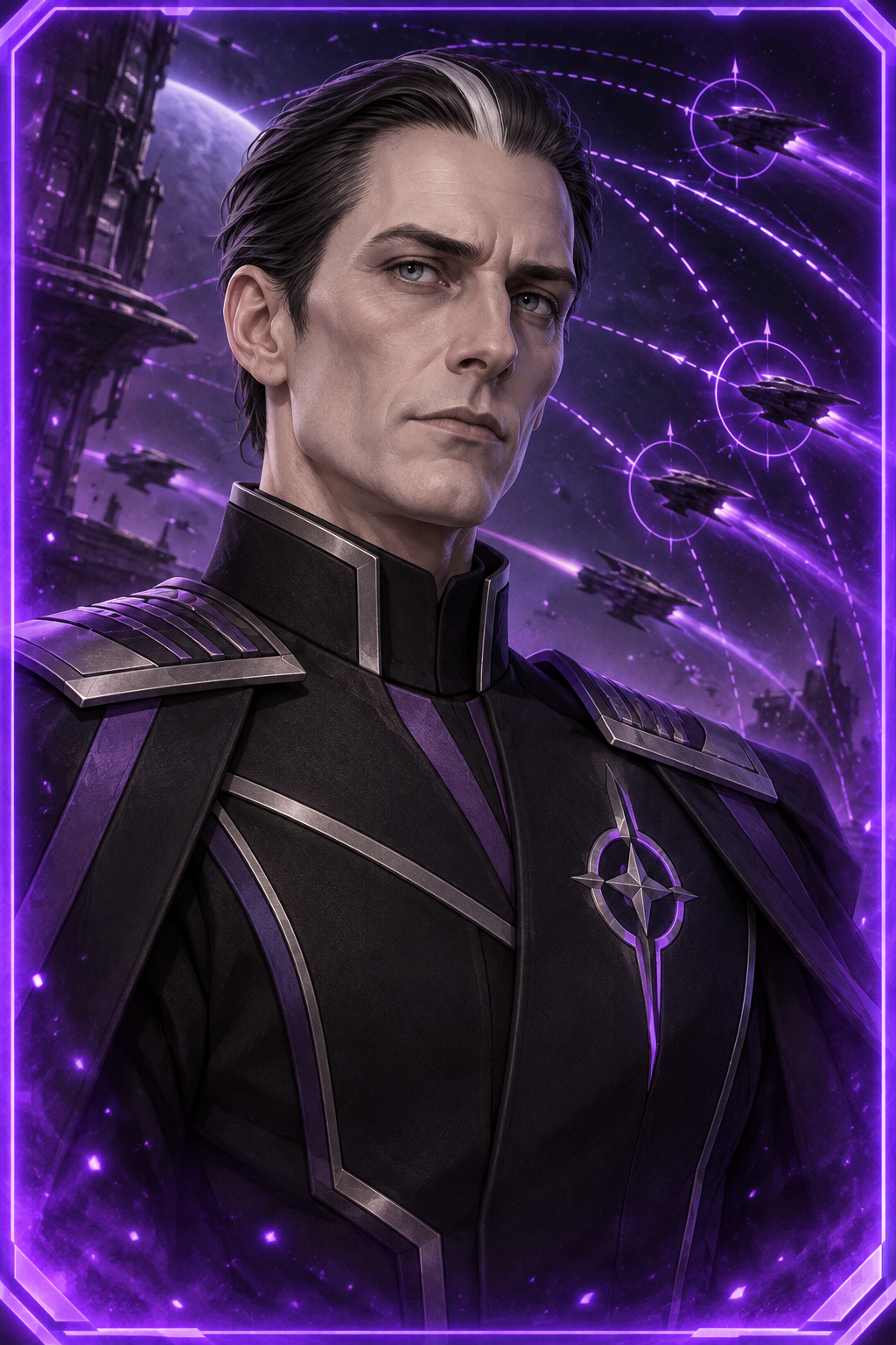 Cassian Rook, mor Epik çerçeveli portre.