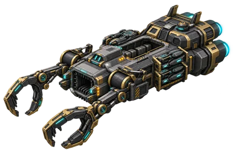 İki büyük kurtarma kolu ve açık ayrıştırma haznesi bulunan Rex Stellarum Salvager gemisi.